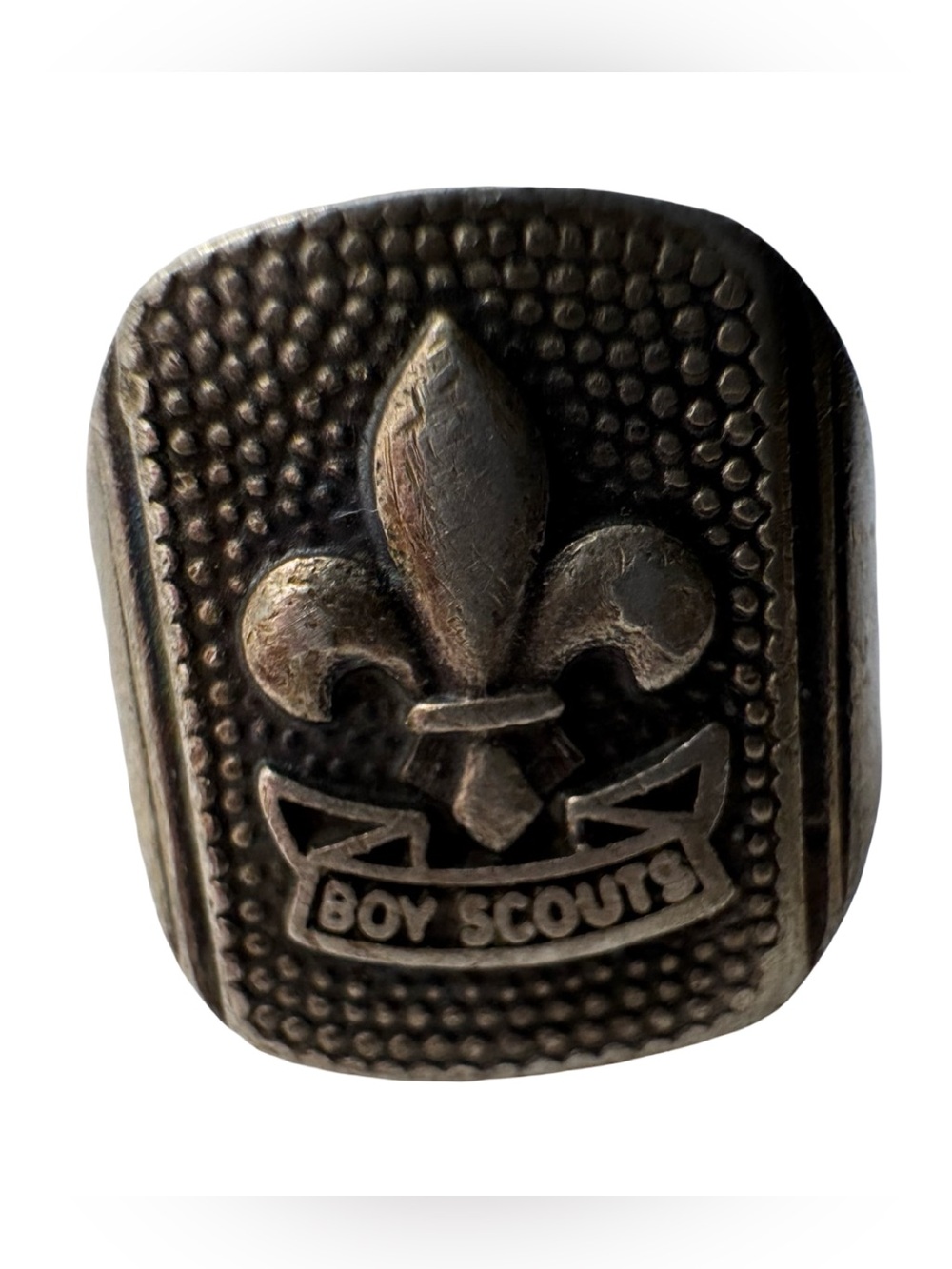 Vintage Boy Scouts Signet Ring Fleur-de-Lis Silver Tone Size 5 BSA Signed